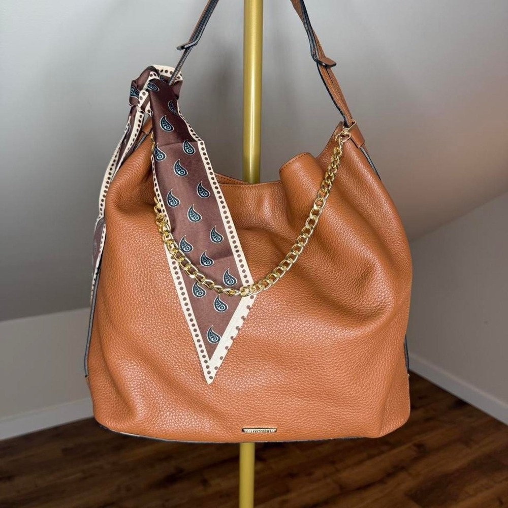Rebecca Minkoff Cognac Slouchy Hobo Bag Gold Chain + Scarf Fall Boho Hobo bag